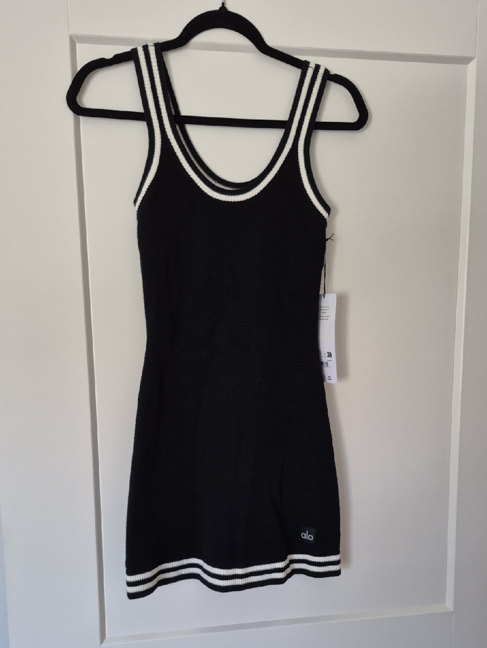 ALO Yoga Black Knit Tank Dress with White Trim